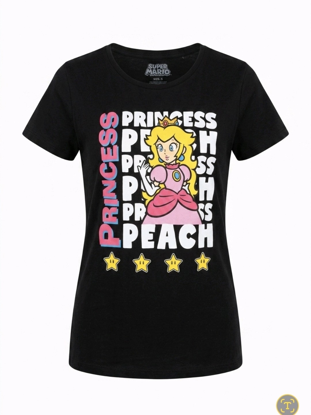 Nintendo Black Princess Peach Graphic Tee with Pink, Yellow & White Print